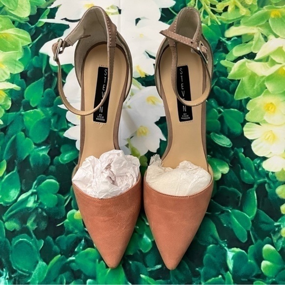 Steven By Steve Madden Anibell Peach Pink Leather Point Toe Heels Size 8.5 - Picture 3 of 16